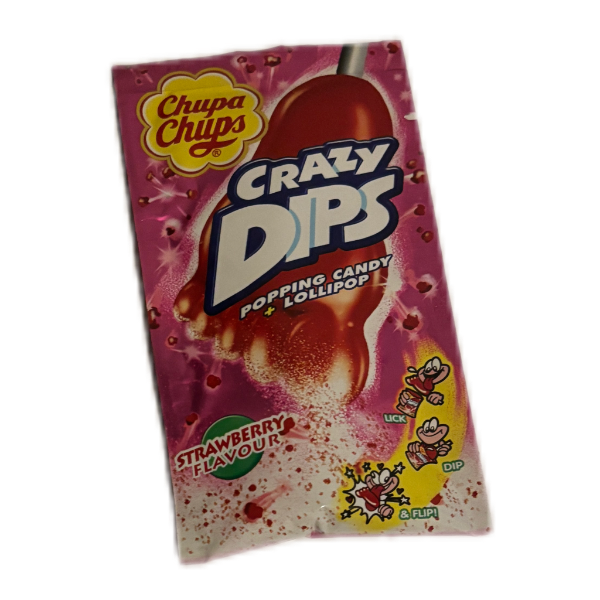 Chupa Chups Crazy Dips Erdbeere – prickelnde Lutschbonbons mit Erdbeergeschmack und Knistereffekt