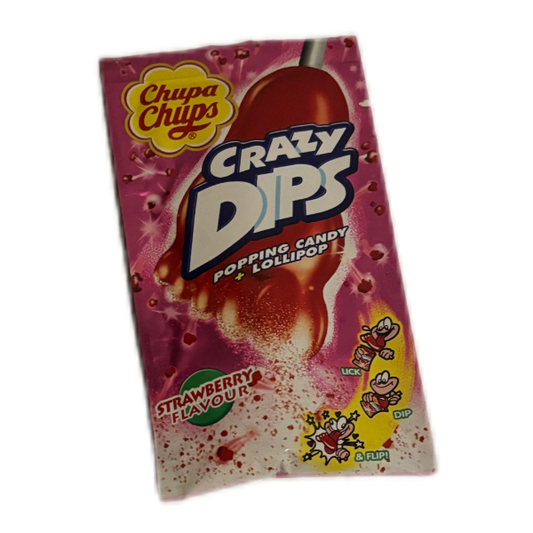 Chupa Chups Crazy Dips Erdbeere – prickelnde Lutschbonbons mit Erdbeergeschmack und Knistereffekt