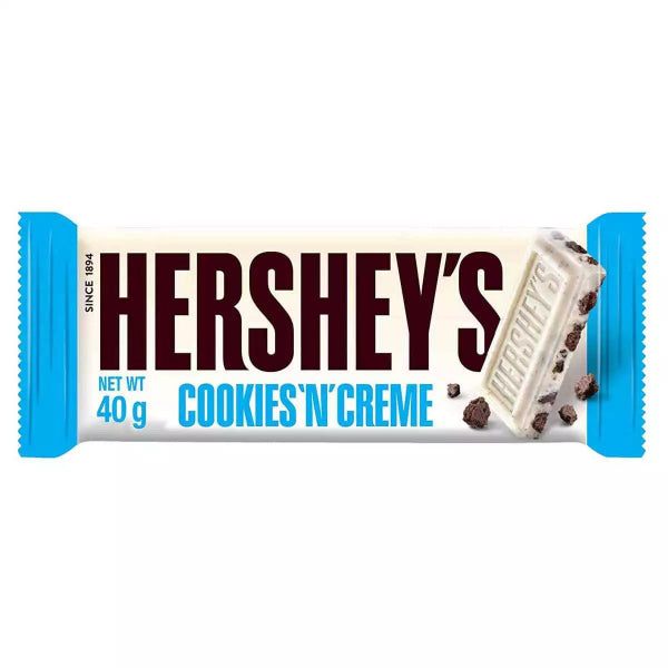 Hersheys Cookies and Cream 40g Schokoriegel mit weißer Schokolade und Keksstückchen, original aus den USA.