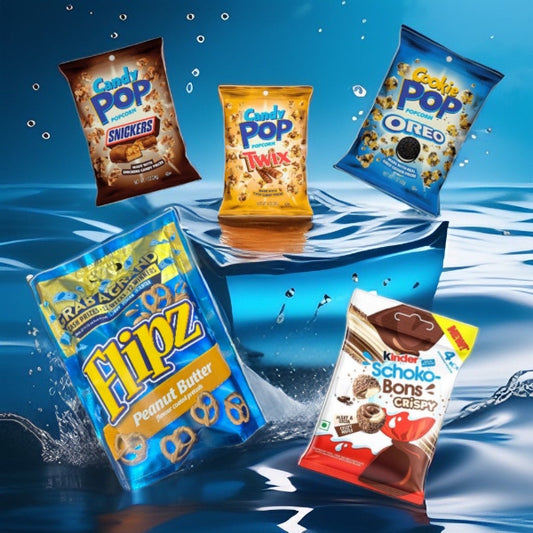 Naschzauber Bundle mit Cookie Pop Popcorn Oreo, Candy Pop Twix und Snickers, Flipz Peanut Butter und Schoko Bons Crispy – perfekt für Snackliebhaber.